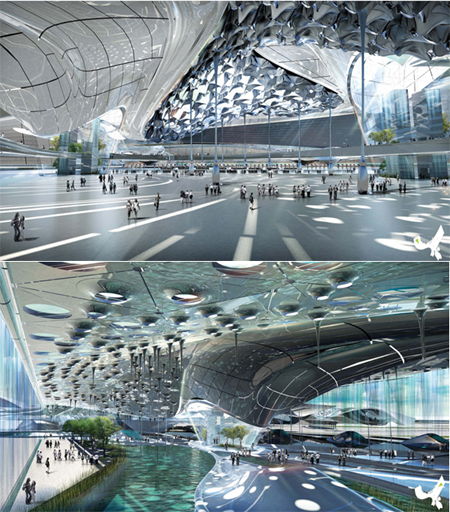 Футуристический терминал аэропорта в Гонконге